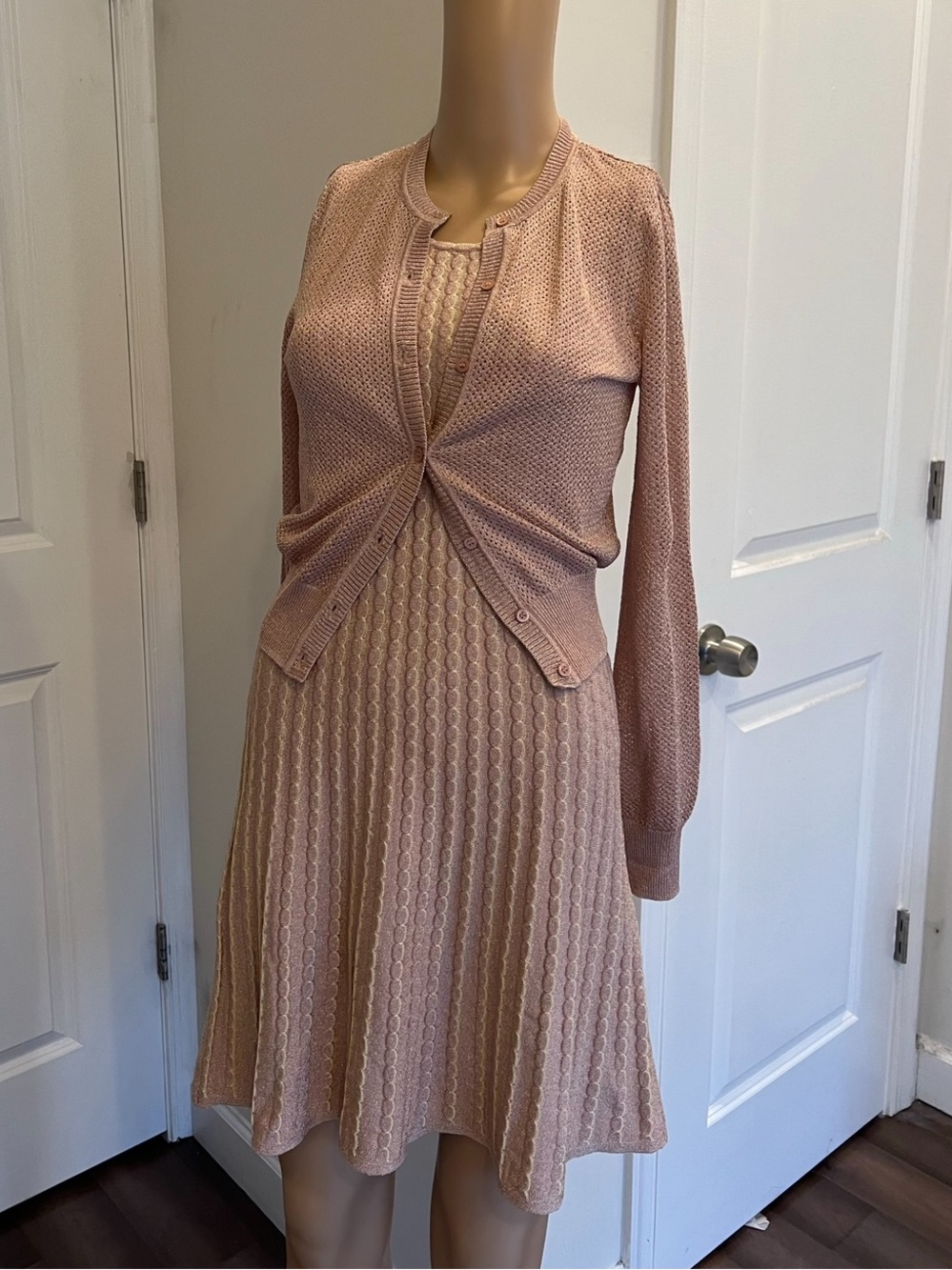 M Missoni Peach-Pink Knit Tank Dress and Shimmer Cardigan Set